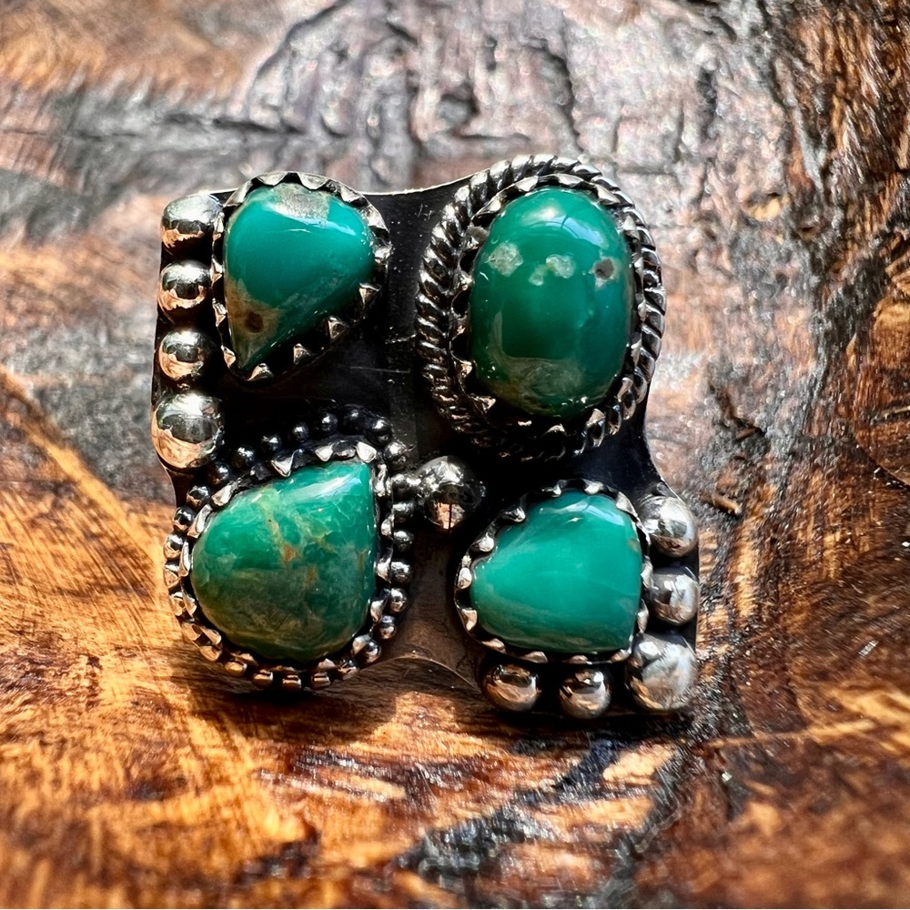 925 Sterling Silver Kingman Turquoise Cluster Ring Size 9